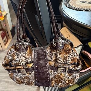Leopard Print Leather Handbag